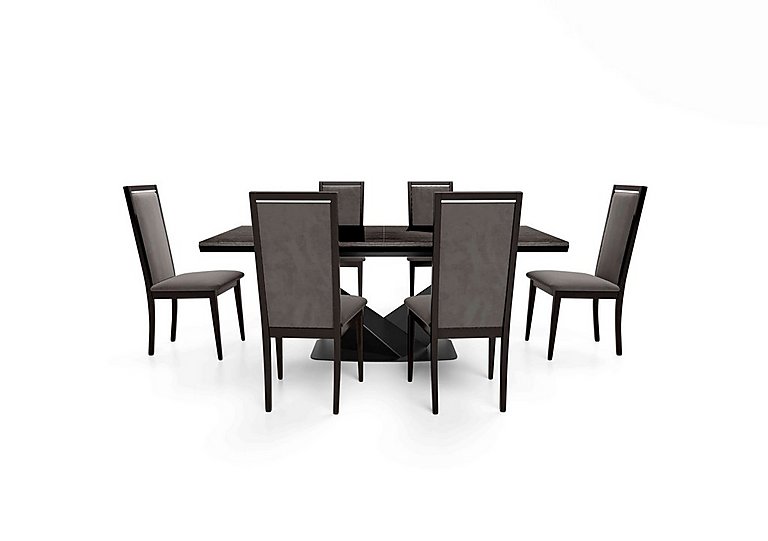 Vita Extending Dining Table and 6 Wooden Chairs with Plain Upholstered Backs - 260-cm - Miraglio Granite