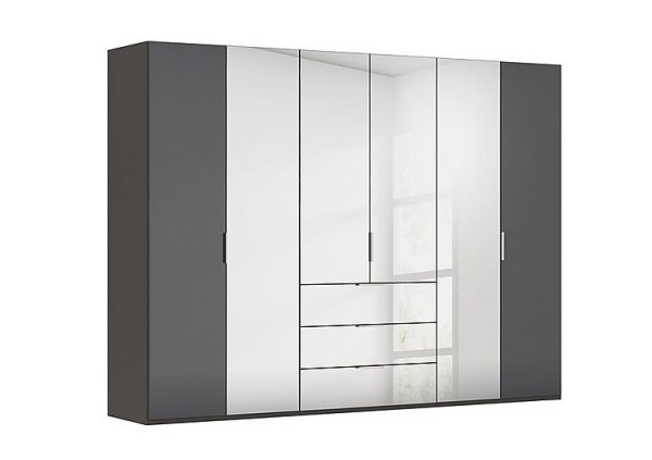 Rauch  Formes 6 Door Bifold Combi Wardrobe with 2 Glass Doors and 4 Mirror Doors  GraphiteBasalt Front | Bed Sava