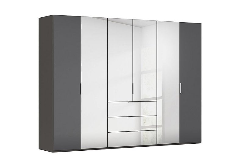 Rauch - Formes 6 Door Bifold Combi Wardrobe with 2 Glass Doors and 4 Mirror Doors - Graphite/Basalt Front