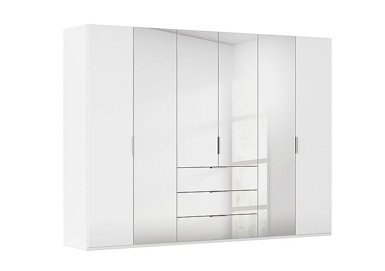 Rauch - Formes 6 Door Bifold Combi Wardrobe with 2 Glass Doors and 4 Mirror Doors - White/White Front
