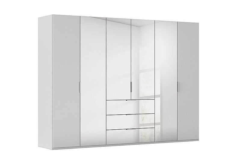 Rauch - Formes 6 Door Bifold Combi Wardrobe with 2 Glass Doors and 4 Mirror Doors - Silk Grey/Silk Grey Front