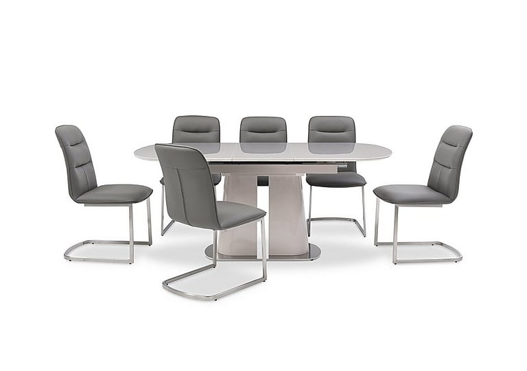 Cashmere Pop Up Extending Dining Table and 6 Chairs  140 cm  Charcoal | Bed Sava