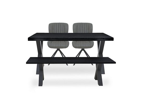 Bodahl  Compact Terra Straight Edge Dining Table with Bench and 2 Grey Swivel Chairs | Bed Sava