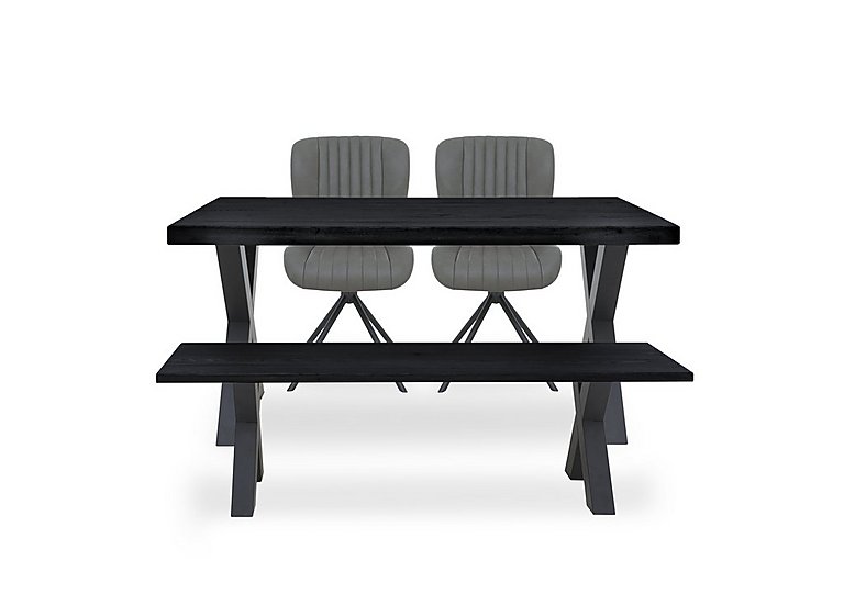 Bodahl - Compact Terra Straight Edge Dining Table with Bench and 2 Grey Swivel Chairs