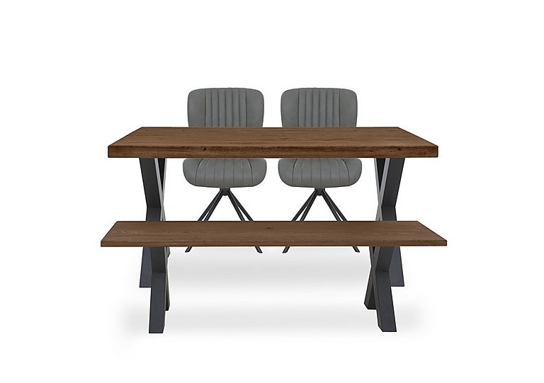 Bodahl - Compact Terra Straight Edge Dining Table with Bench and 2 Grey Swivel Chairs - Desert