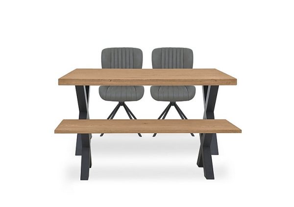 Bodahl  Compact Terra Straight Edge Dining Table with Bench and 2 Grey Swivel Chairs  Natura Bianca | Bed Sava