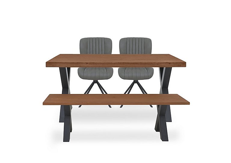 Bodahl - Compact Terra Straight Edge Dining Table with Bench and 2 Grey Swivel Chairs - Old Bassano