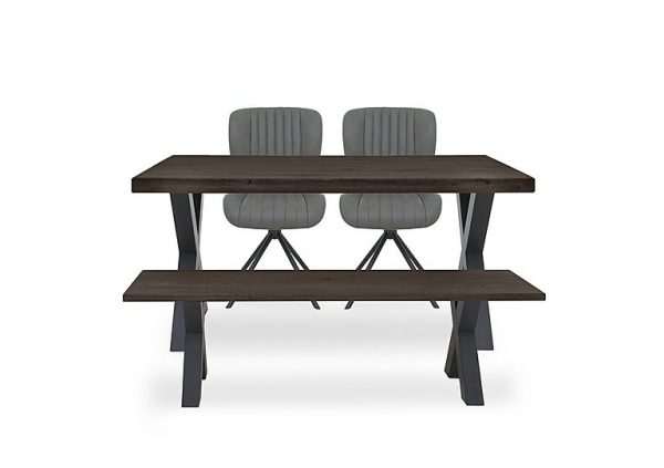 Bodahl  Compact Terra Straight Edge Dining Table with Bench and 2 Grey Swivel Chairs  Smoked | Bed Sava