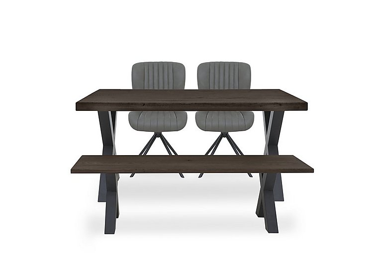 Bodahl - Compact Terra Straight Edge Dining Table with Bench and 2 Grey Swivel Chairs - Smoked
