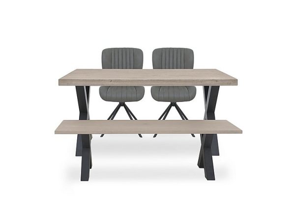 Bodahl  Compact Terra Straight Edge Dining Table with Bench and 2 Grey Swivel Chairs  White Wash | Bed Sava