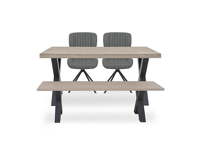 Bodahl - Compact Terra Straight Edge Dining Table with Bench and 2 Grey Swivel Chairs - White Wash