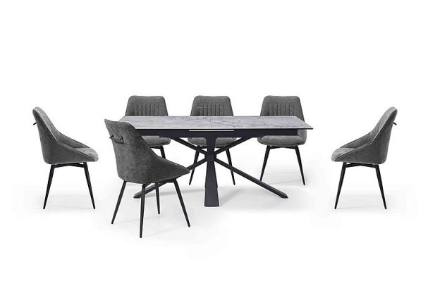 Crete Large Extending Dining Table and 6 Swivel Chairs  Dark Grey | Bed Sava