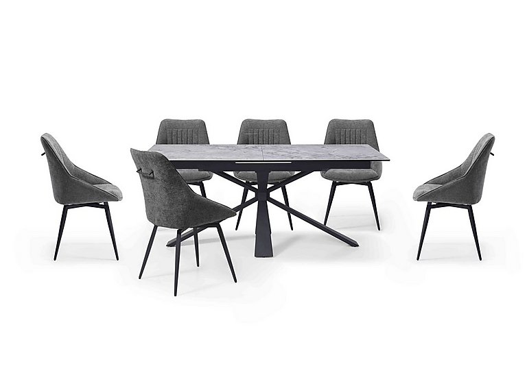 Crete Large Extending Dining Table and 6 Swivel Chairs - Dark Grey