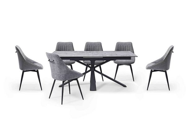 Crete Large Extending Dining Table and 6 Swivel Chairs  Silver | Bed Sava