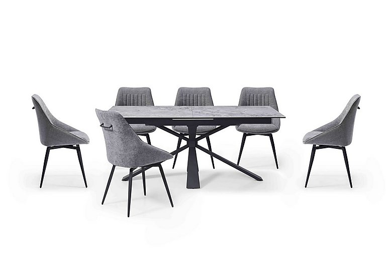 Crete Large Extending Dining Table and 6 Swivel Chairs - Silver
