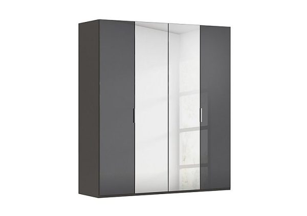 Rauch  Formes 4 Door Bifold Glass Wardrobe with 2 Mirror Doors  GraphiteBasalt Front | Bed Sava