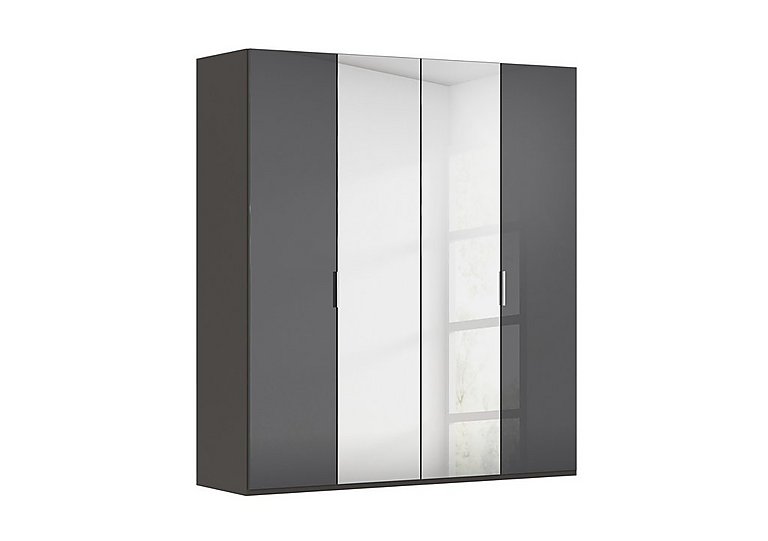 Rauch - Formes 4 Door Bifold Glass Wardrobe with 2 Mirror Doors - Graphite/Basalt Front