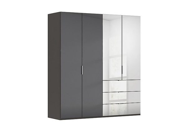 Rauch  Formes 4 Door Bifold Combi Wardrobe with 2 Full Height Glass Doors  GraphiteBasalt Front | Bed Sava
