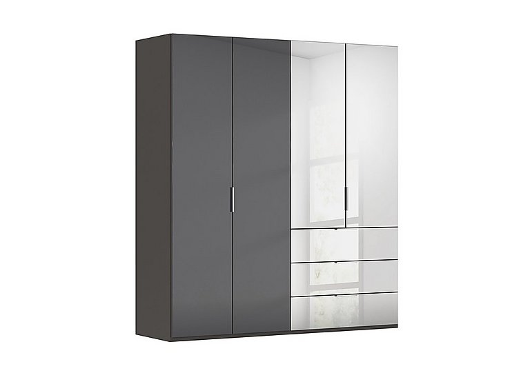 Rauch - Formes 4 Door Bifold Combi Wardrobe with 2 Full-Height Glass Doors - Graphite/Basalt Front