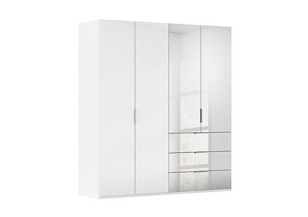 Rauch  Formes 4 Door Bifold Combi Wardrobe with 2 Full Height Glass Doors  WhiteWhite Front | Bed Sava