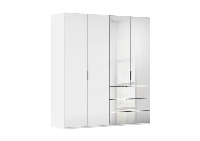 Rauch - Formes 4 Door Bifold Combi Wardrobe with 2 Full-Height Glass Doors - White/White Front