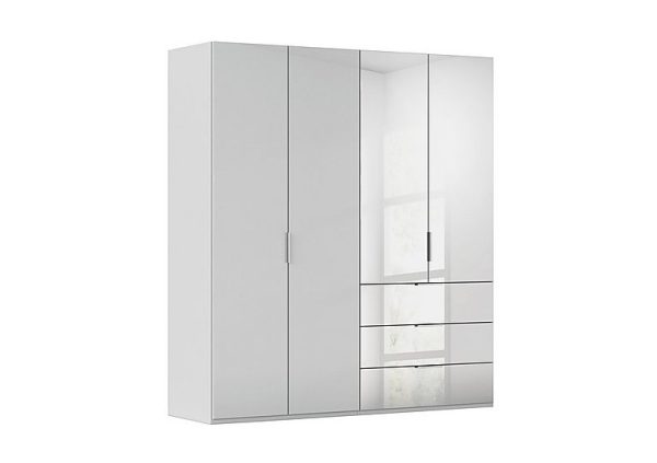 Rauch  Formes 4 Door Bifold Combi Wardrobe with 2 Full Height Glass Doors  Silk GreySilk Grey Front | Bed Sava
