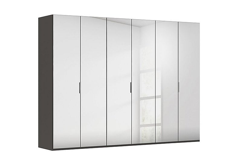 Rauch - Formes 6 Door Bifold Wardrobe with Mirror Doors - Graphite/Basalt Front