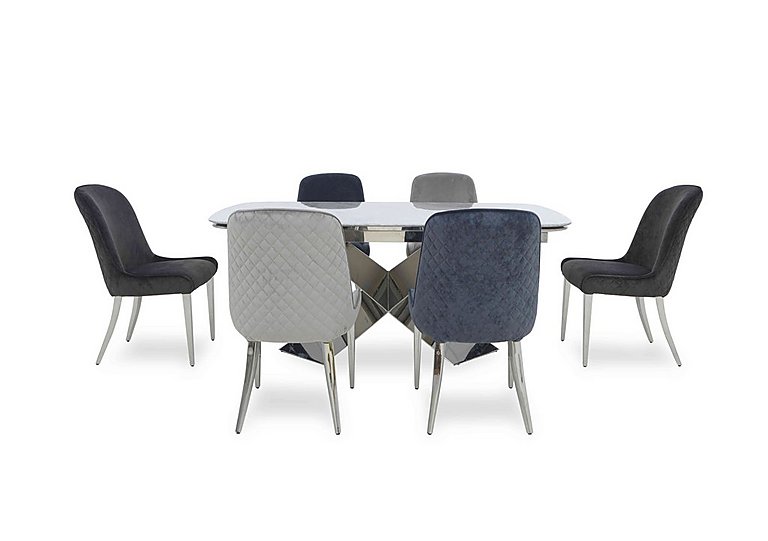 Gabana Extending Dining Table with 6 Velvet Chairs - 240-cm - Charcoal/Blue/Stone