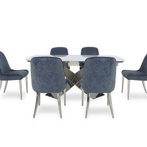 Gabana Extending Dining Table with 6 Velvet Chairs  240 cm  Blue | Bed Sava