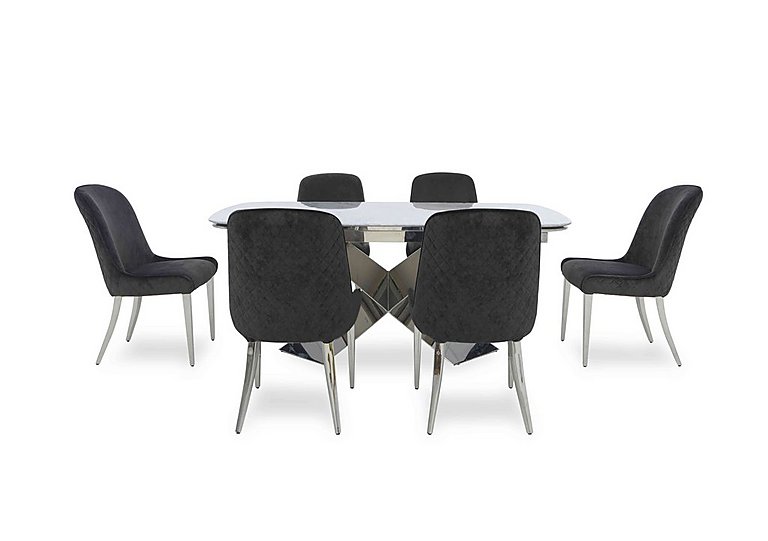 Gabana Extending Dining Table with 6 Velvet Chairs - 210-cm - Charcoal