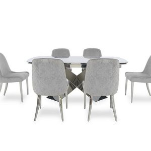 Gabana Extending Dining Table with 6 Velvet Chairs  240 cm  Stone | Bed Sava