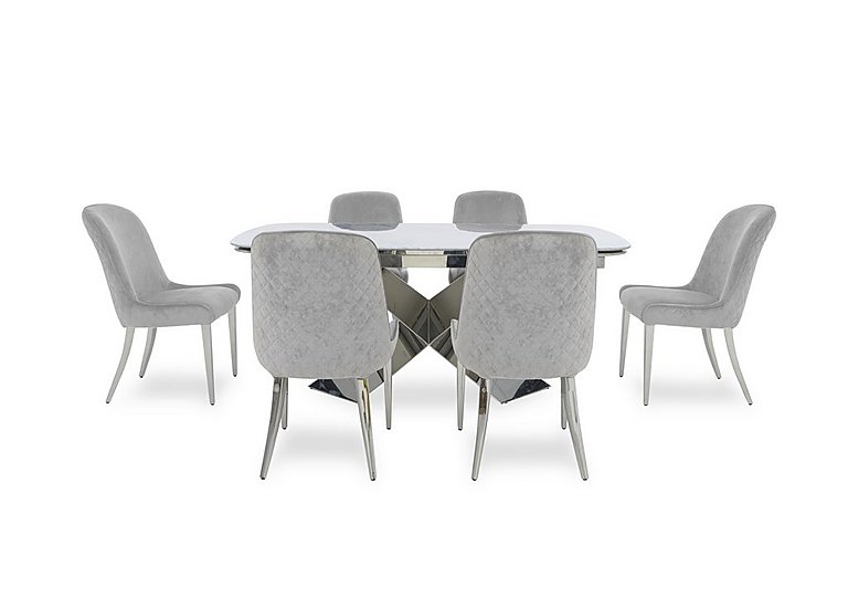 Gabana Extending Dining Table with 6 Velvet Chairs - 210-cm - Stone