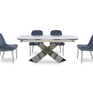 Gabana Extending Dining Table with 4 Velvet Chairs  240 cm  Blue | Bed Sava