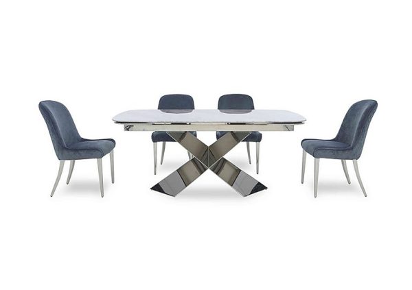 Gabana Extending Dining Table with 4 Velvet Chairs  240 cm  Blue | Bed Sava