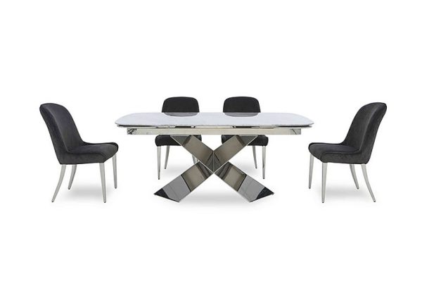 Gabana Extending Dining Table with 4 Velvet Chairs  240 cm  Charcoal | Bed Sava