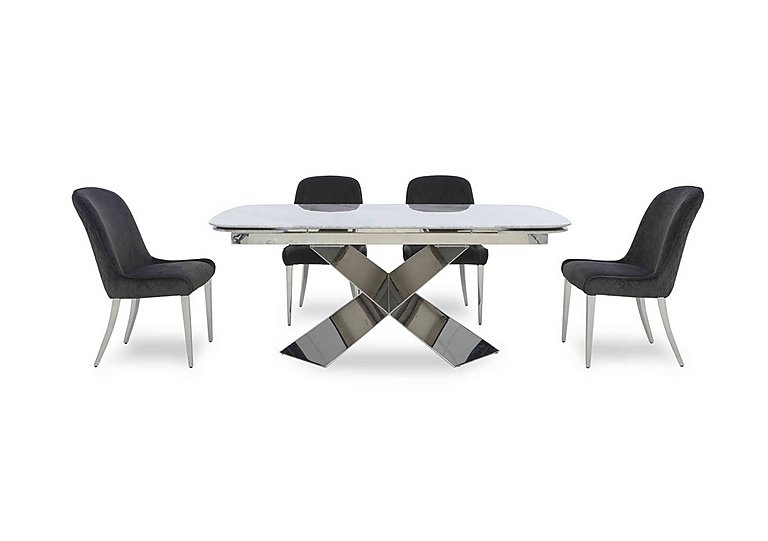 Gabana Extending Dining Table with 4 Velvet Chairs - 240-cm - Charcoal
