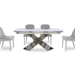 Gabana Extending Dining Table with 4 Velvet Chairs  240 cm  Stone | Bed Sava