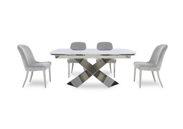 Gabana Extending Dining Table with 4 Velvet Chairs  240 cm  Stone | Bed Sava