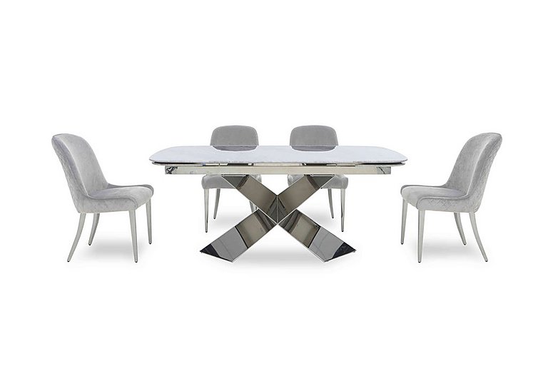 Gabana Extending Dining Table with 4 Velvet Chairs - 240-cm - Stone