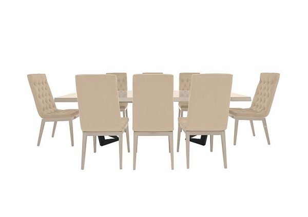 Palazzo 200cm Extending Dining Table in Sand Birch with 8 Capitonne Buttoned Chairs  Aquos Cream | Bed Sava