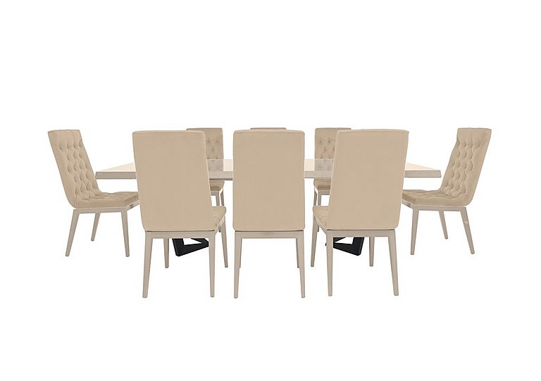 Palazzo 200cm Extending Dining Table in Sand Birch with 8 Capitonne Buttoned Chairs - Aquos Cream