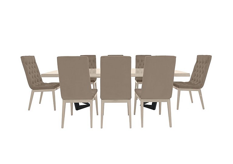 Palazzo 200cm Extending Dining Table in Sand Birch with 8 Capitonne Buttoned Chairs - Aquos Taupe