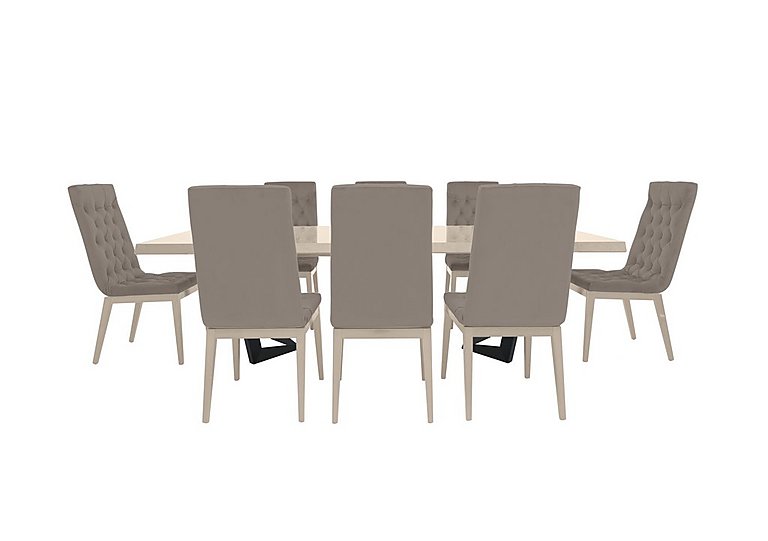 Palazzo 200cm Extending Dining Table in Sand Birch with 8 Capitonne Buttoned Chairs - Scarlet Taupe