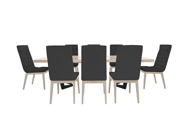 Palazzo 200cm Extending Dining Table in Sand Birch with 8 Capitonne Buttoned Chairs - Scarlet Dark Grey
