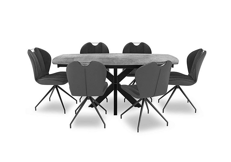 Raul 160cm Swivel Silver Extending Dining Table and 6 Swivel Chairs - Anthracite