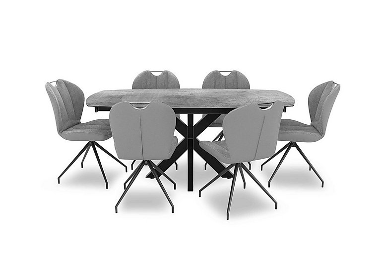 Raul 160cm Swivel Silver Extending Dining Table and 6 Swivel Chairs - Stone