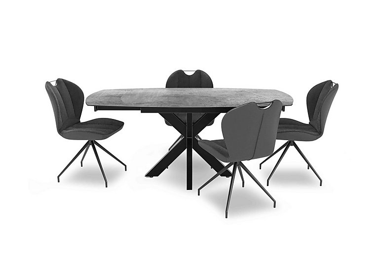 Raul 160cm Silver Swivel Extending Dining Table and 4 Swivel Chairs - Anthracite