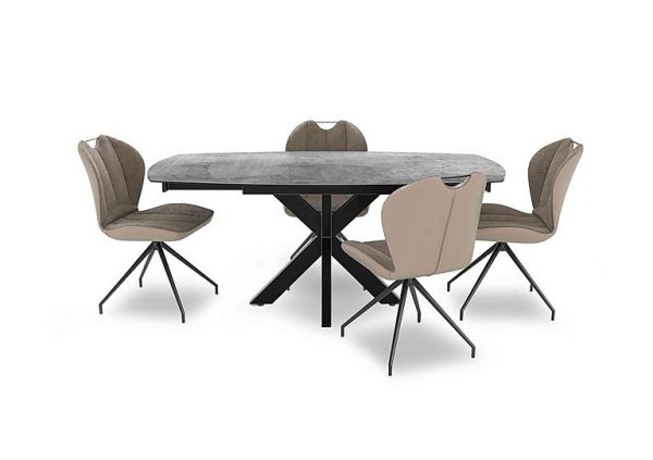 Raul 160cm Silver Swivel Extending Dining Table and 4 Swivel Chairs | Bed Sava