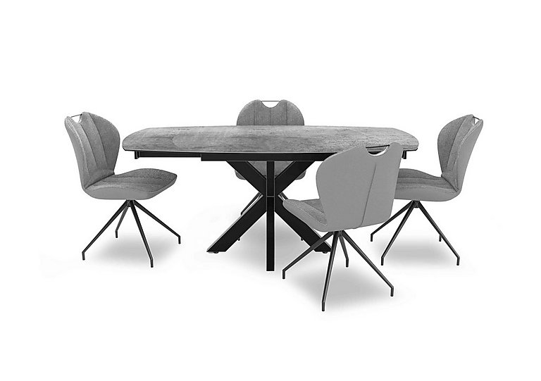 Raul 160cm Silver Swivel Extending Dining Table and 4 Swivel Chairs - Stone