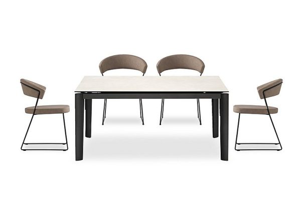 Connubia  Rosa 160cm Medium Extending Dining Table with Salt White Ceramic Top and Black Metal Legs and 4 New York Chairs  Desert | Bed Sava
